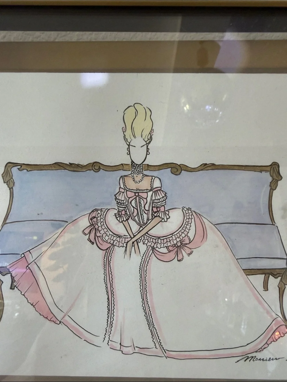 Framed Wall Art with Pink and Blue Dressed Marie Antoinette